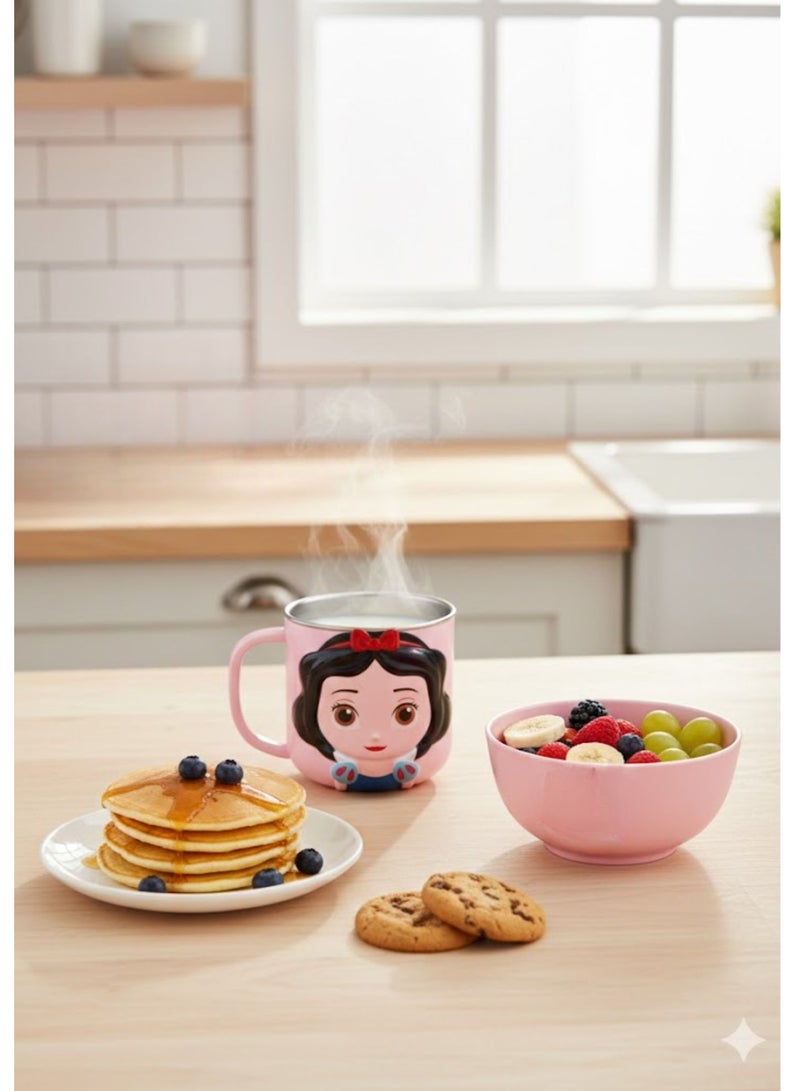 Disney Kids Stainless Steel Drinking Mug with Lid – Cartoon Design | Double Wall Insulated Cup for Hot & Cold Drinks | Leak-Resistant, Safe & Durable Children Mug (Snow White) - Image 2